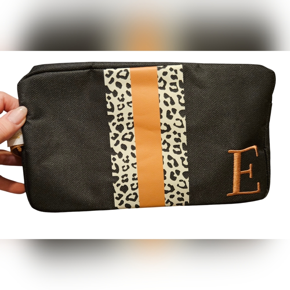 The Royal Standard Wild Side Zippered Travel Cosmetic Bag with Initial E